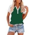 thumbnail image 2 of V-Neck Button T-Shirt for Women Fashion Raglan Short Sleeve Tee Summer Loose Breathable Tops ,Green,L, 2 of 8