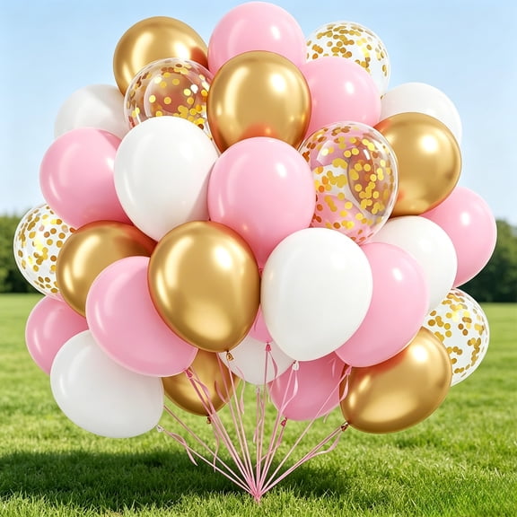 Pink and Gold Balloon Set Pink and White Balloons Metallic Gold Balloons and Gold Confetti Balloons  Party Decoration Kit