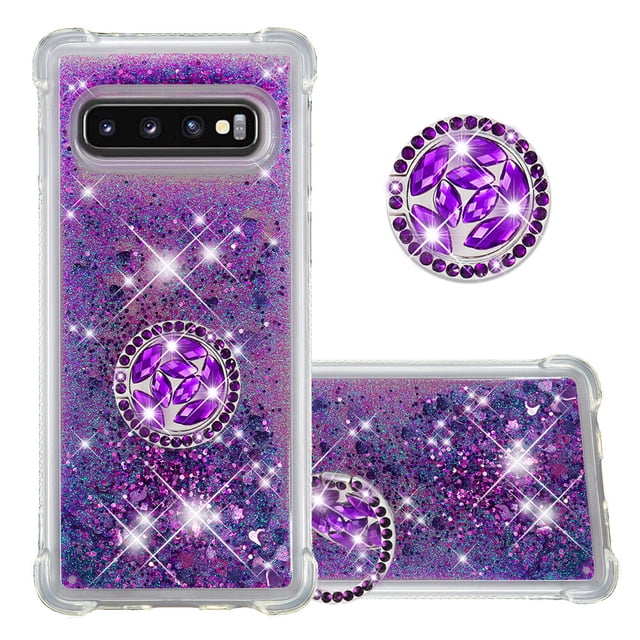 Funda para Samsung Galaxy S10 Plus con Brillo Líquido Flotante, Purpurina, Parachoques y Anillo Giratorio Soporte