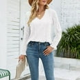 thumbnail image 2 of XFLWAM Womens Lace Dressy Tops Long Sleeve V Neck Shirts Crochet LAce Sexy Casual Fall Blouses White S, 2 of 6