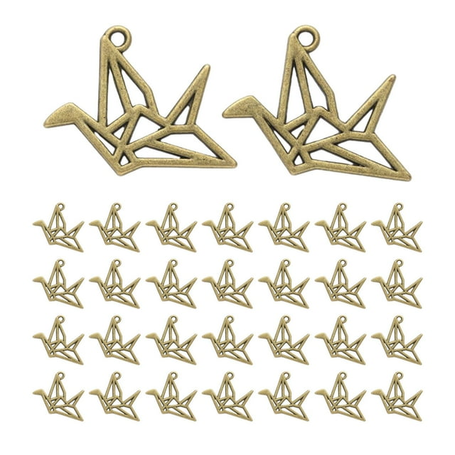 30 piezas de dijes de grulla de origami, dijes de grullas de papel, 23x29 mm, colgantes 3D para pulseras, llaveros, decoraciones hechas a mano Bronce
