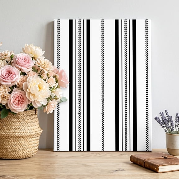 Black White Vertical Stripes Canvas Wall Art for Living Room, Modern Minimalist Geometric Clean Lines Poster Print Painting for Bedroom Office Home Decoration Wall Pictures Prepare To Hang 16"x24"
