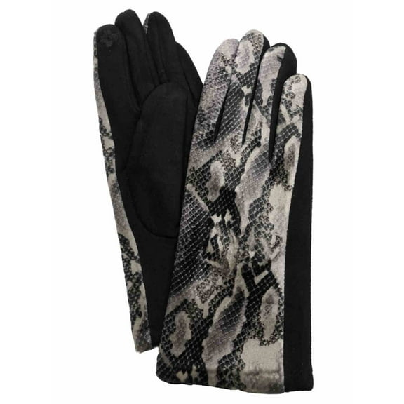 Womens Soft Black Velvet Snake Print Stretch Fit Text & Tech Touchscreen Gloves