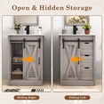 thumbnail image 2 of Blotout 24" Bathroom Vanity with Sink & Faucet & Mirror, Farmhouse Bathroom Vanity Cabinet Set with Sliding Barn Door & 3 Drawers, Freestanding Single Bath Storage Vanity Ceramic Sink, Grey, 2 of 7