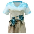 thumbnail image 4 of asdoklhq Juniors Plus Blouses & Shirts,Women Summer Tops Sea Turtle Printed Short Sleeve V-Neck T Shirts Coastal Tees Holiday T-Shirt Casual Loose Fit Blouse, 4 of 5