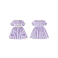 thumbnail image 2 of BemeyourBBs Toddler Baby Girls Big Sister Dress Outfit Spring Summer Plaid Gingham Dress Big Sis Letters Embroidery Short Puff Sleeve Doll Collar Bow Casual Dress Sundress, 2 of 9