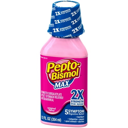 Pepto-Bismol Max 5 Symptom Medicine - Including Upset Stomach & Diarrhea Relief 12 oz