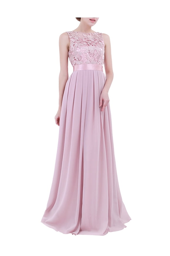 Women Lace Embroidered Chiffon Bridesmaid Long Dress Wedding Party Long Evening Prom Gown Sky Blue 4
