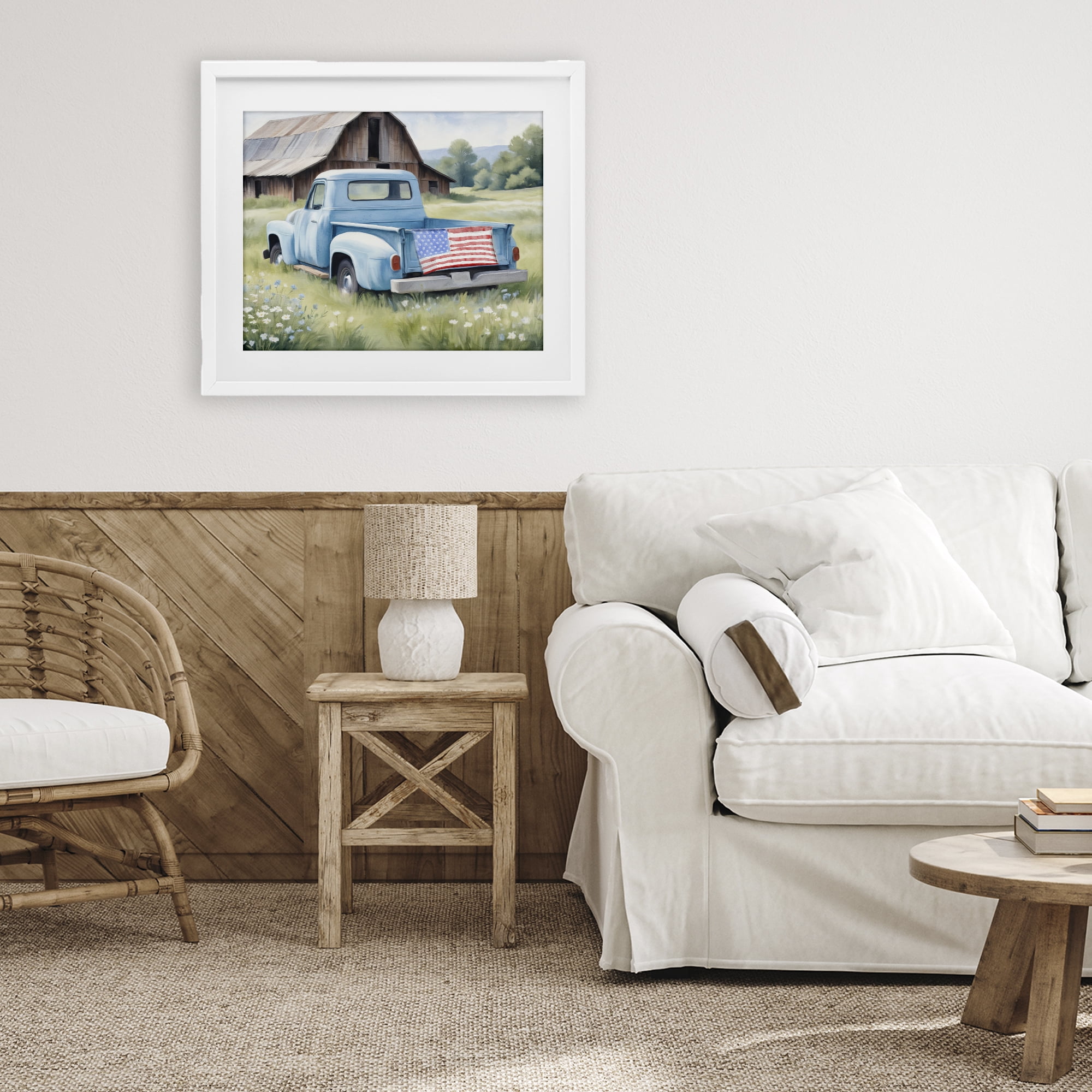 Stupell Industries American Pride Truck on Farm White Framed Print Under Glass, design by Kim Allen