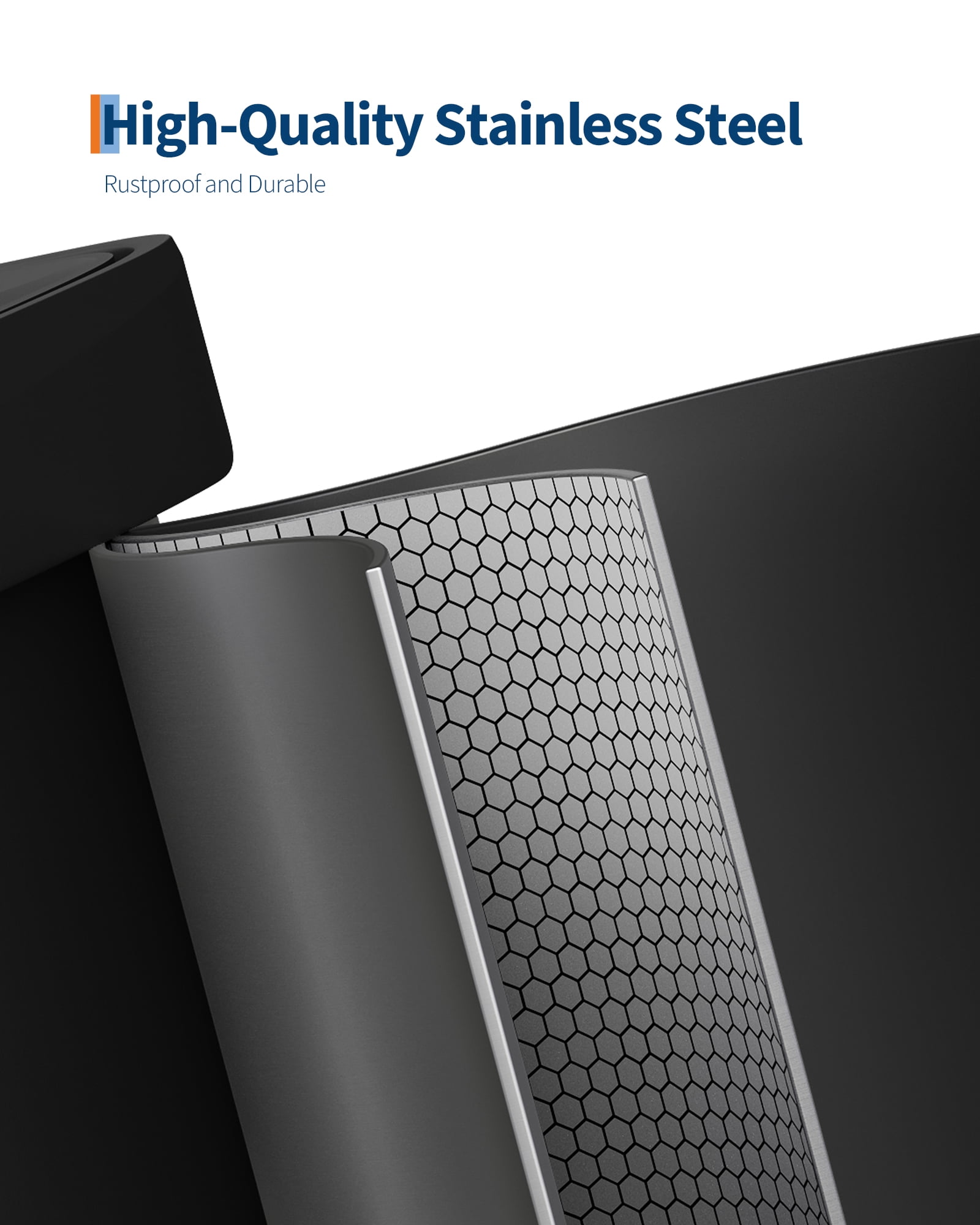 Hands-Free Step-On Kitchen Trash Can, 13 Gallon/50L – Rustproof Black Metal Garbage Bin with Soft Close Plastic Lid, Odor Control, Liner Rim, Rear Handle – Black