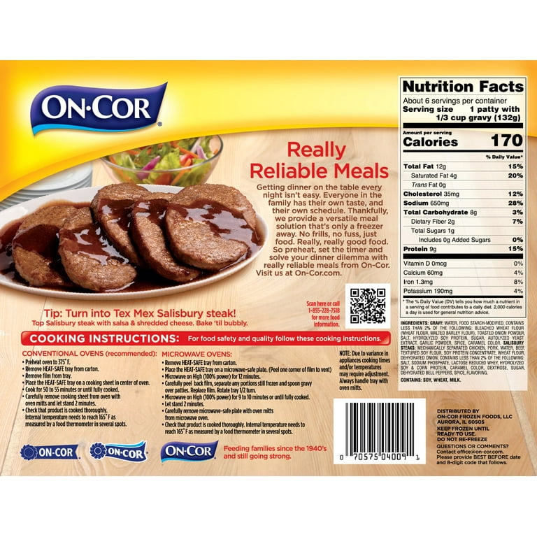On-Cor Gravy & 6 Salisbury Steaks Entree, Regular 28 Ounce Package Meal,  (Frozen) - Walmart.com