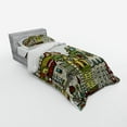 thumbnail image 2 of Ambesonne Cartoon Bedding Set 3 Pcs, Old Town View Art, Twin, Green Beige, 2 of 2