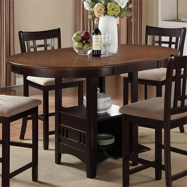 Bowery Hill Extendable Wood Counter, Round Extendable Dining Table Counter Height