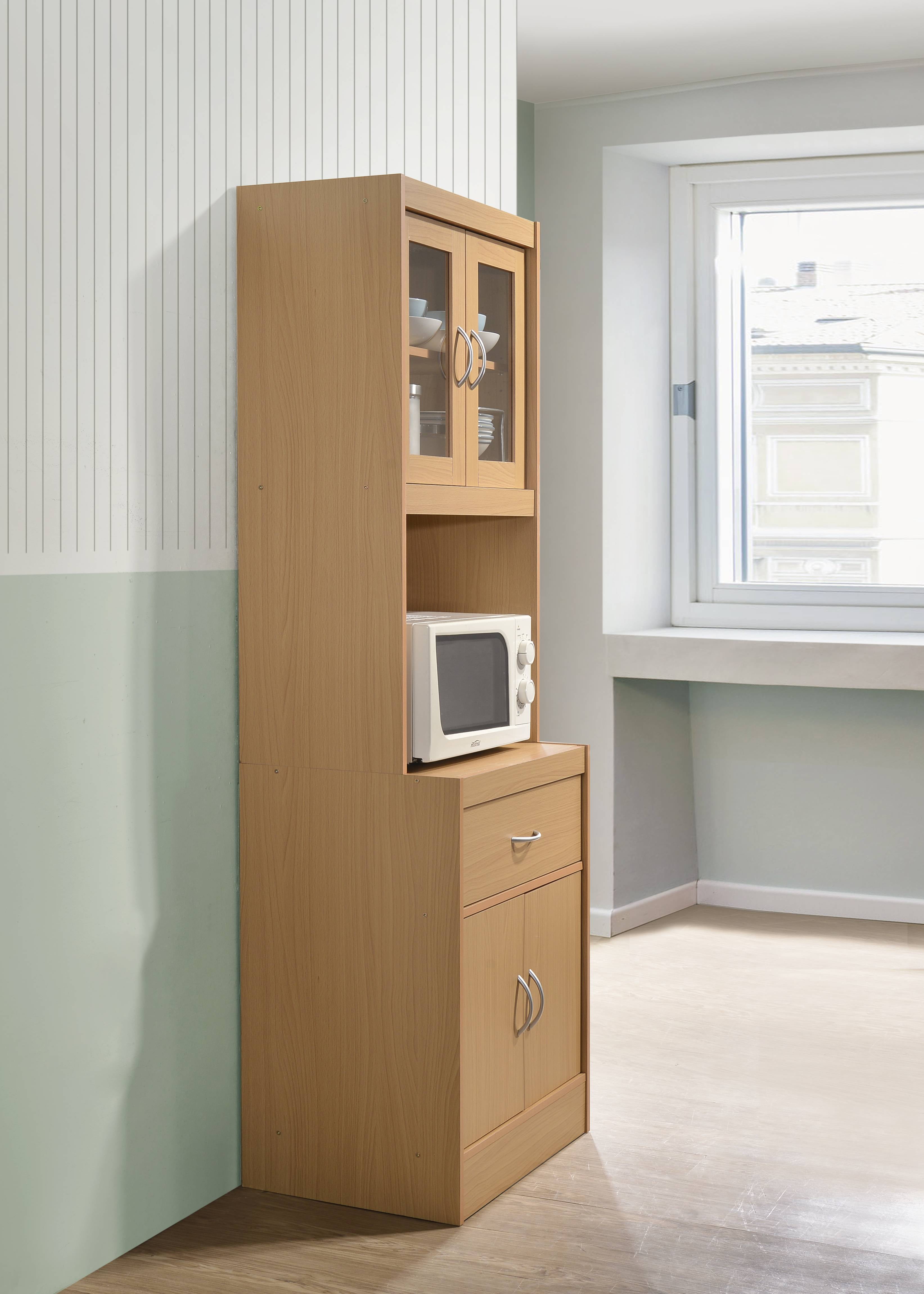 Hodedah Kitchen Cabinet with 1-Drawer, plus Space for Microwave in Beech