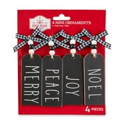Holiday Time Chalkboard Black Word Mini Ornaments, 4 Count