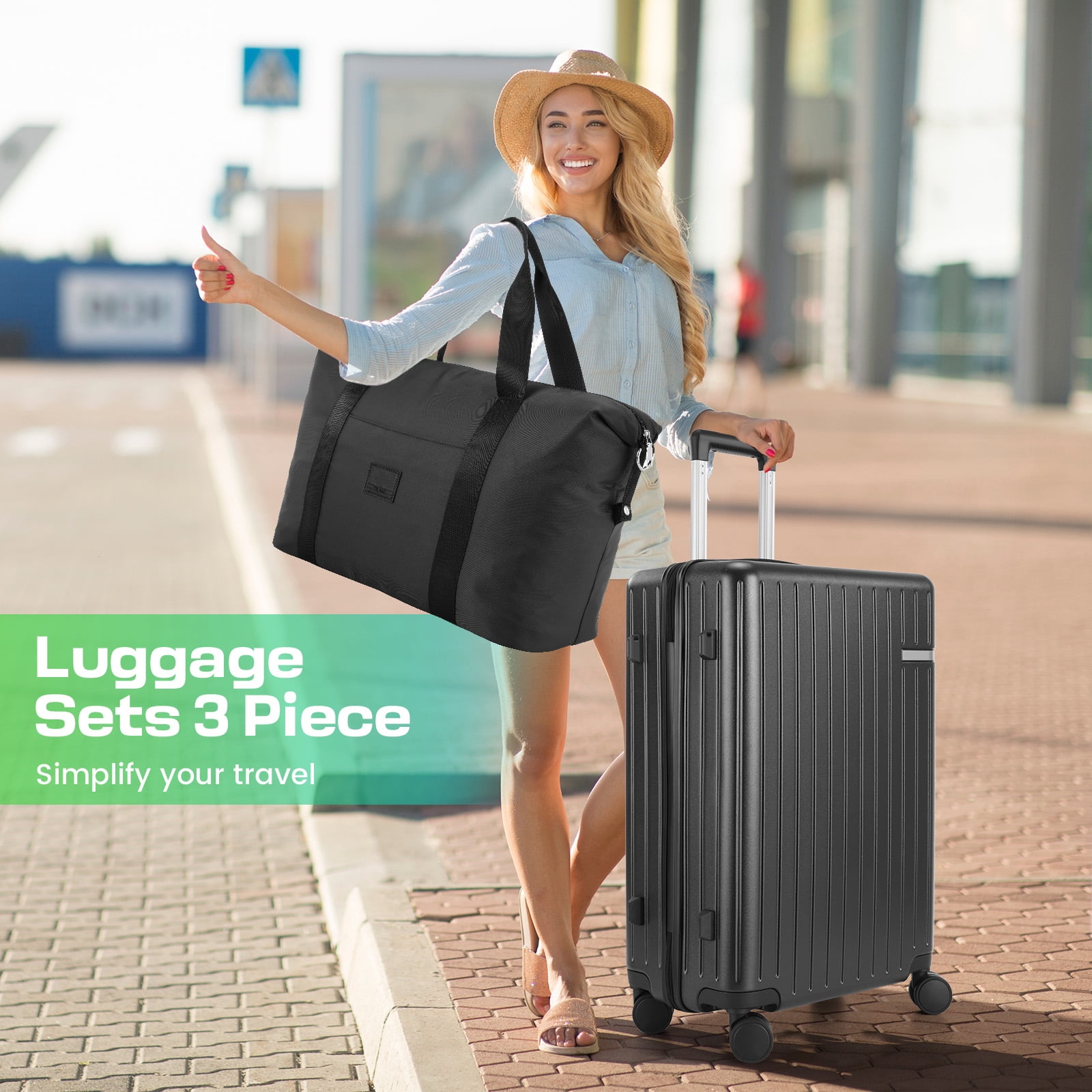 HOTEEL 3 Piece Carry on Luggage Set with Backpack & Toiletry Bag,PC+ABS Durable Suitcase with Built-in TSA Lock&Spinner Wheels for Business Travel Vacation