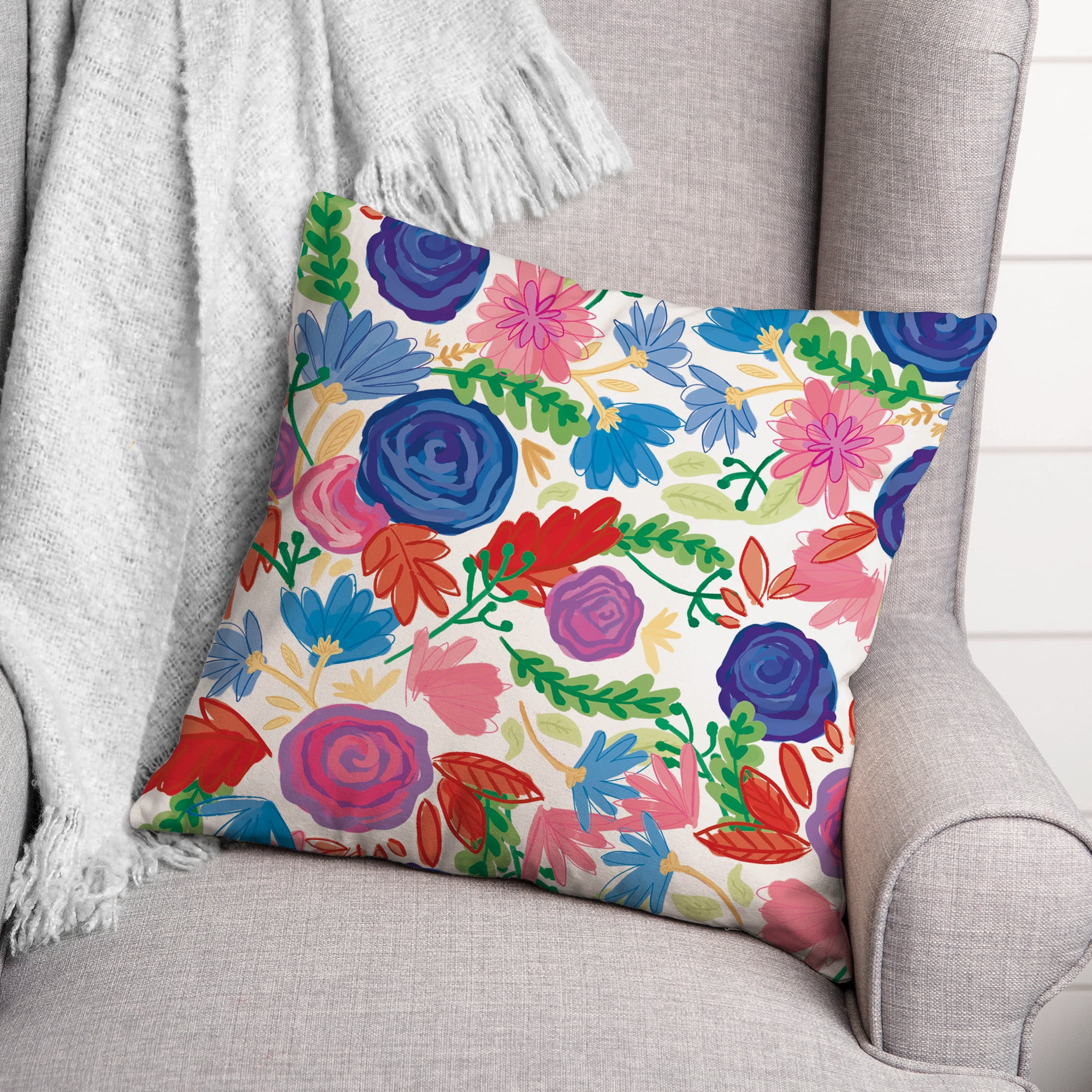 Creative Products Bright Flowers Blue 16 x 16 Indoor / Outdoor Pillow