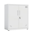 thumbnail image 6 of Metal 3 Tier Storage Cabinet, Storage Cabinet with 2 Doors and 2 Adjustable Shelves, Steel Lockable Garage Storage Cabinet Metal File Cabinet for Home, Office, School, Gym, White, 6 of 6