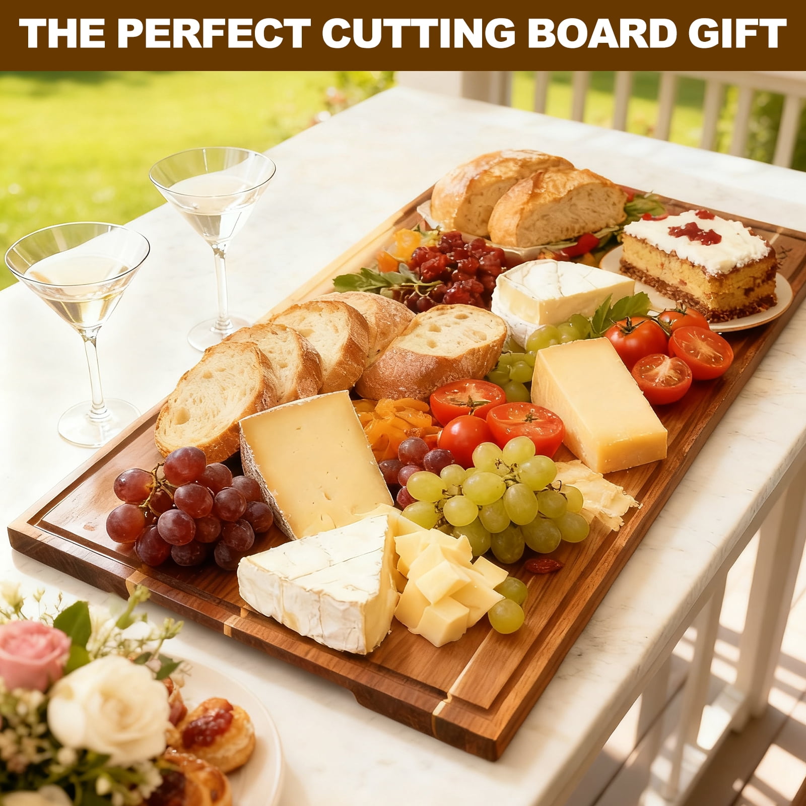 Sentsu 30x20 Acacia Wood Cutting Board, Extra Large Wooden Butcher Block for Kitchen Prep, BBQ and Charcuterie Serving