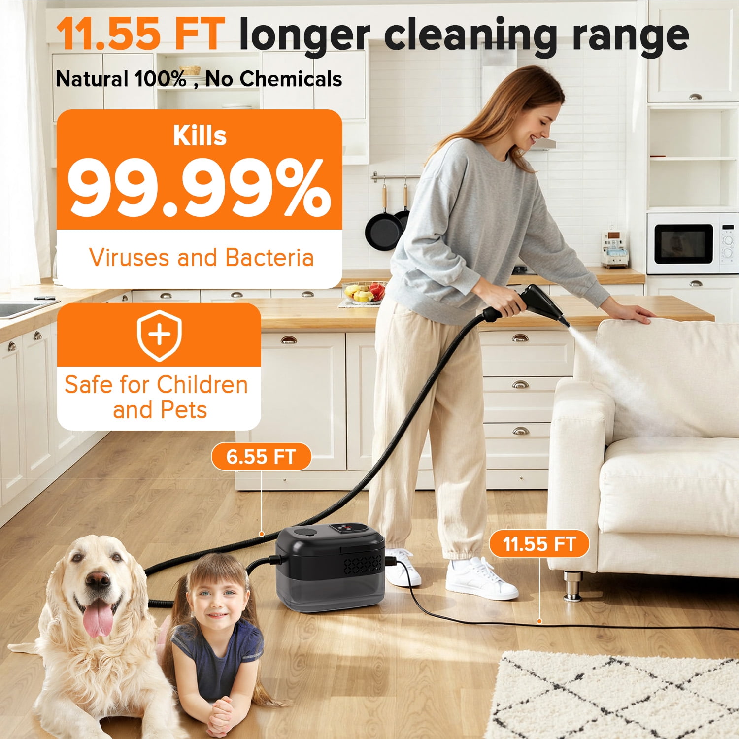 Yucurem 1500W Portable Handheld Steam Cleaner, 6-Level Adjustable 1.4L Tank with 10 Accessories for Home Furniture Car Carpet Tile