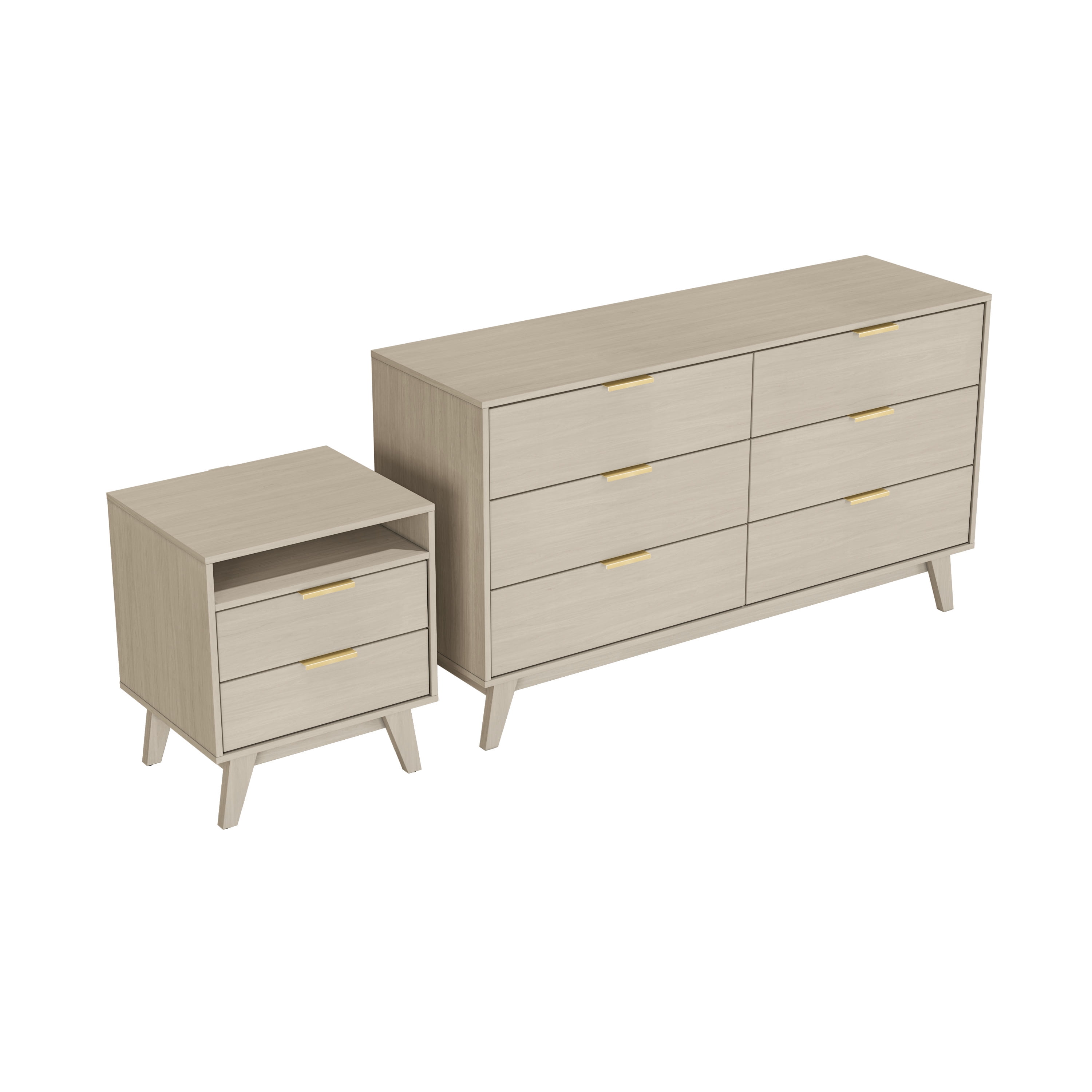 Kappesberg 2-Piece Bedroom Furniture Set with 6-Drawer Dresser and Nightstand, Blonde Oak – Modern Bedroom Storage Combo