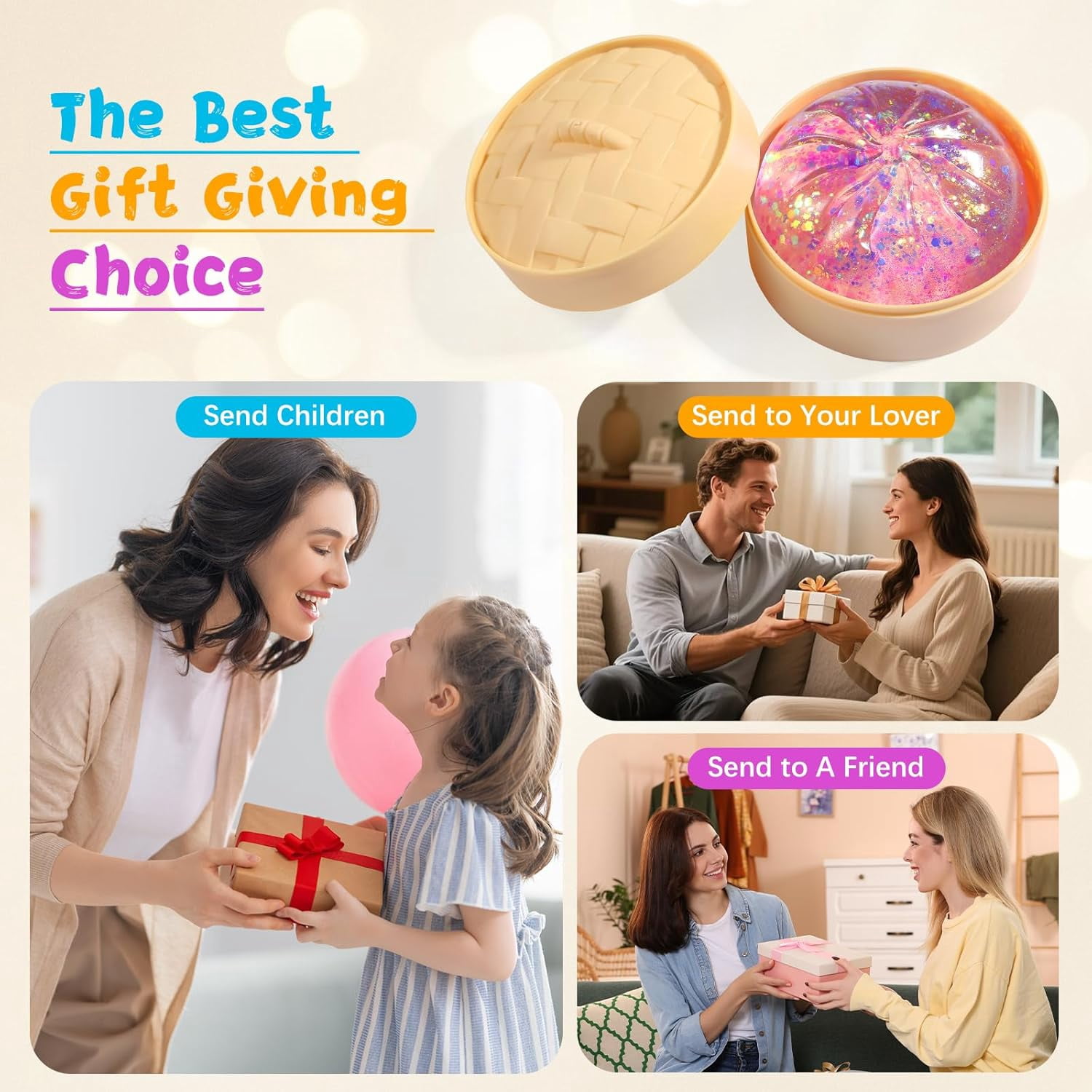 Sugar Dumpling Squishy,Viral Bao Bun Squishy Dumling Box,Colorful Dumplings Stress Relief Fidget Squeeze Toys for Holiday & Birthday Gifts