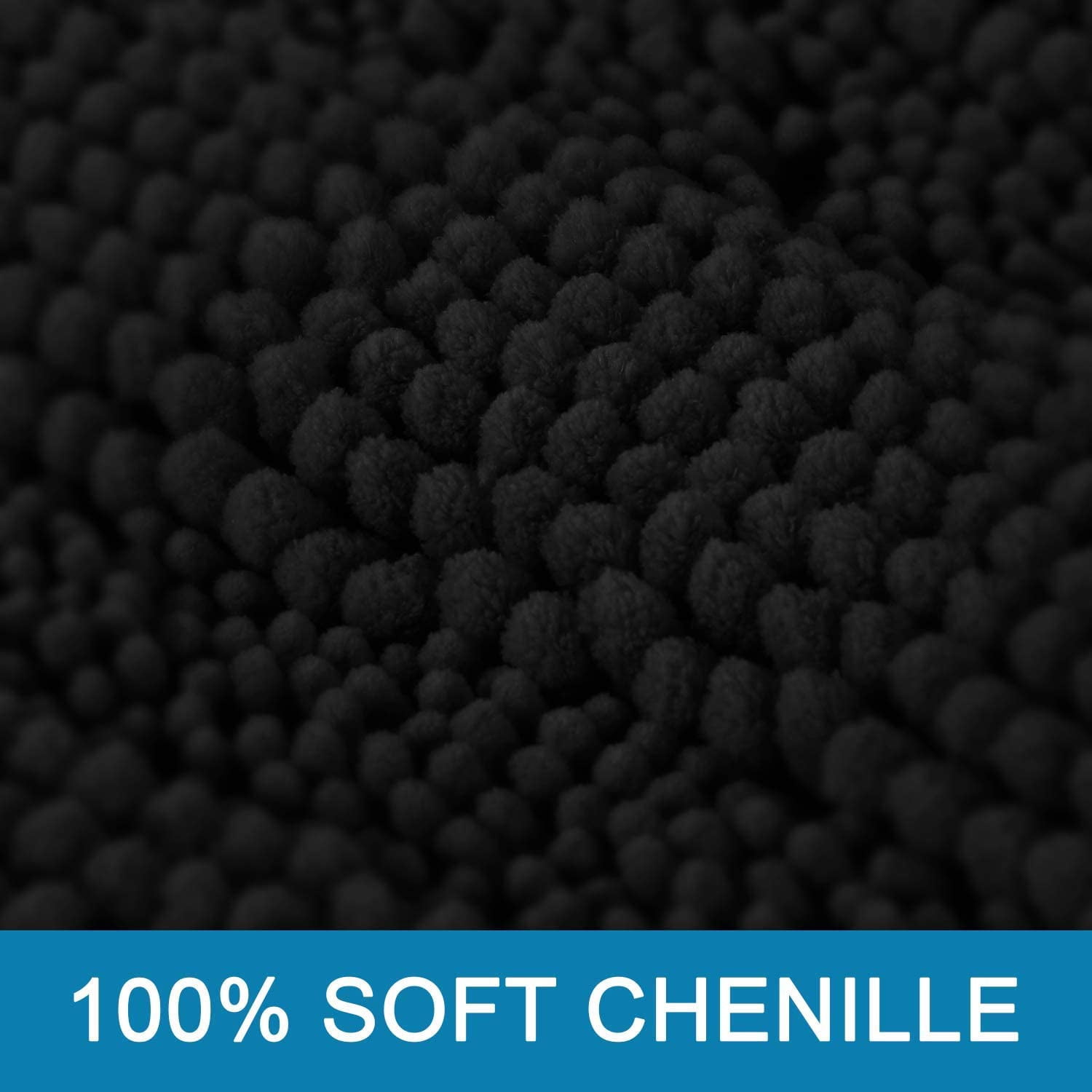 Bath Mats for Bathroom Non Slip Extra Thick Chenille Striped Bath Rug 24" x 36" Absorbent Non Skid Fluffy Soft Shaggy Rugs Washable Dry Fast Plush Mats for Indoor, Bath Room, Tub - Black