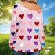thumbnail image 3 of Mujeres de Manga Larga Tops de Moda Multi-Color Corazón Impresión Off-Shoulder con Mangas Acampanadas para la Fiesta Y las Vacaciones, 3 of 6