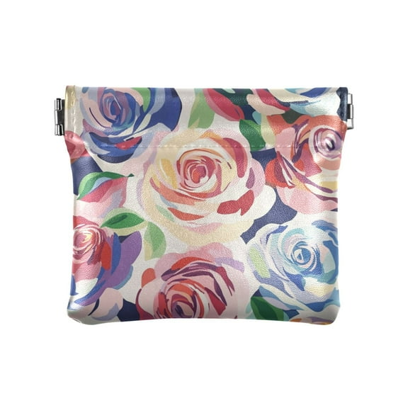 PU Leather Coin Wallet with Snap Closure Clutch Bag Holder Small Wallet Modern Art Roses