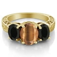 thumbnail image 2 of Gem Stone King 2.90 Ct Oval Brown Tiger Eye Black Onyx 18K Yellow Gold Plated Silver Ring (Size 7), 2 of 3