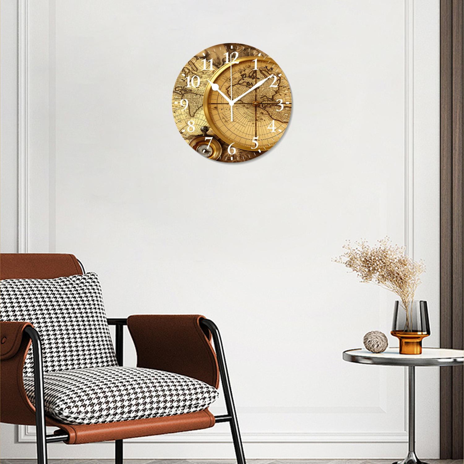 12 Inch Wall Clock Battery Operated Silent Clock Decorative for Office, Kitchen, Outdoor, Living Room，Accurate Map Exquisite Design