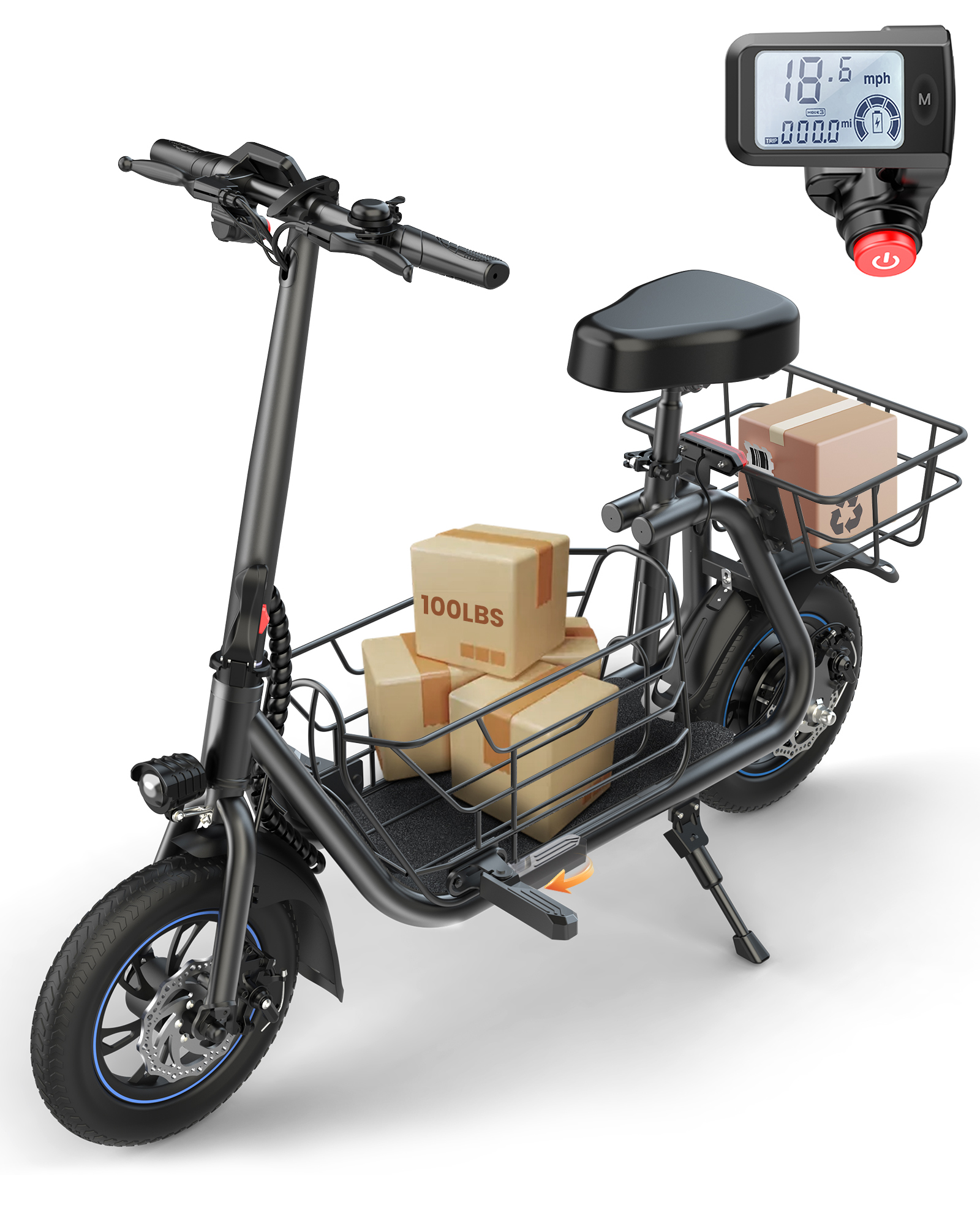 Kistp 550W Electric Scooter with Seat for Adult, 12 inch Commuter Electric Scooter  with Front & Back Basket, Bigger Seat - up to 20 Miles 18.6MPH - image 2 of 9