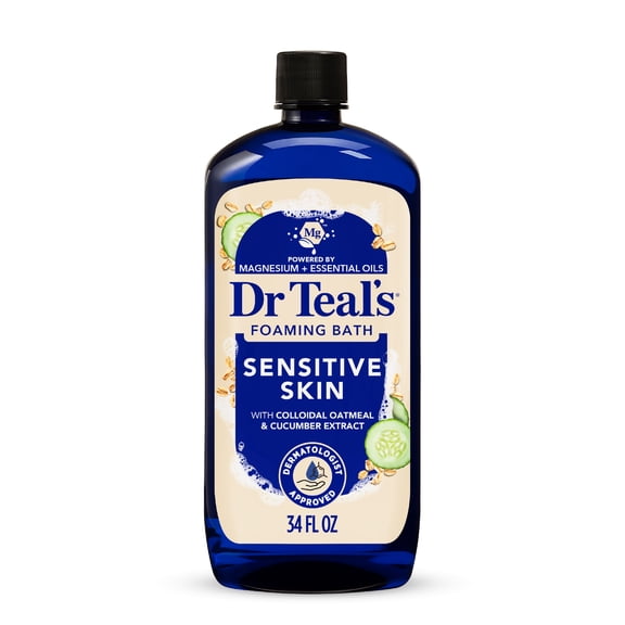 Dr Teal's Sensitive Skin Foaming Bath with Pure Epsom Salt, Oatmeal & Cucumber, 34 fl oz