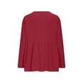 thumbnail image 6 of Comdrip Women's Fashion Cotton Linen Shirt Long Sleeve Crew Neck Solid Color Ethnic Beach Yoga Top Button down Tee Shirt Blouses Wine 2Xl, 6 of 8