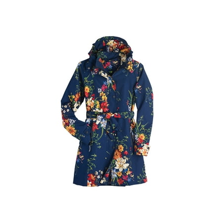 Women's Floral Rain Jacket with Detachable Hood - Belted, Zip-Front Lined (Best Womens Rain Jacket)