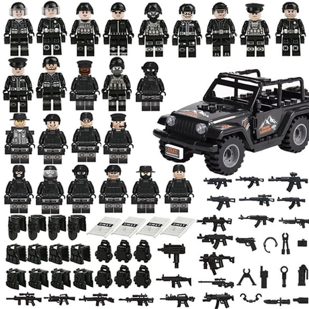 Juego de bloques de construcción coche de policía negro muñecas de policía juguetes de montaje de partículas pequeñas 24 + j772 negro