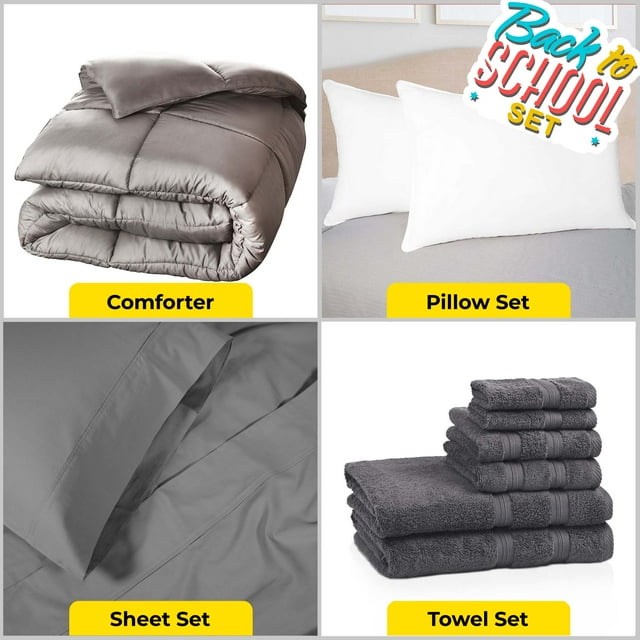BNM Back To School Kit, Dorm Bundle, Twin/ Twin XL, Silver