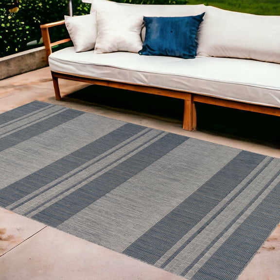 5' X 8' Blue and Gray Striped Stain Resistant Indoor Outdoor Area Rug Color: Blue, Size: 8' x 10'