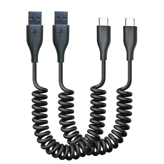 High-Speed Coiled Car Charger Cable - 66W PD Fast Charging, USB Type A to USB C USB-C Charging Cable Compatible