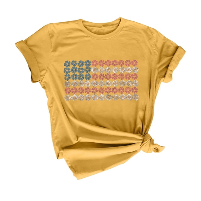 WZXFASHION T-shirt Femme 2D Jour de l'Indépendance Imprimé Drapeau Décontracté Sport Manches Courtes 50 % de Réduction Liquidation T-shirt Manches Courtes Femme