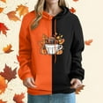 thumbnail image 2 of Olyvenn Womens Thanksgiving Coffee Sweatshirt Pumpkin Spice Cup Hoodie Oversized Long Sleeve Color Block Drawstring Pullover Tops Orange XL, 2 of 5