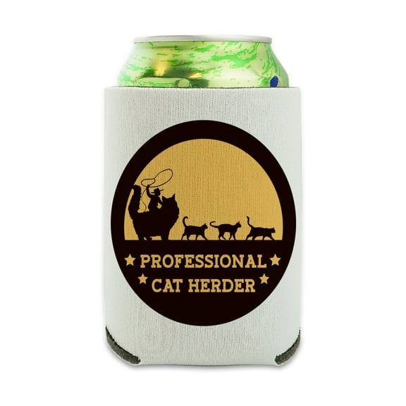 Professional Cat Herder Funny Can Cooler - Drink Sleeve Hugger Collapsible Insulator - Beverage Insulated Holder