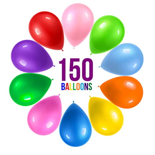 Prextex 12' Latex Party Balloons in 10 Assorted Colors, 150 Pack
