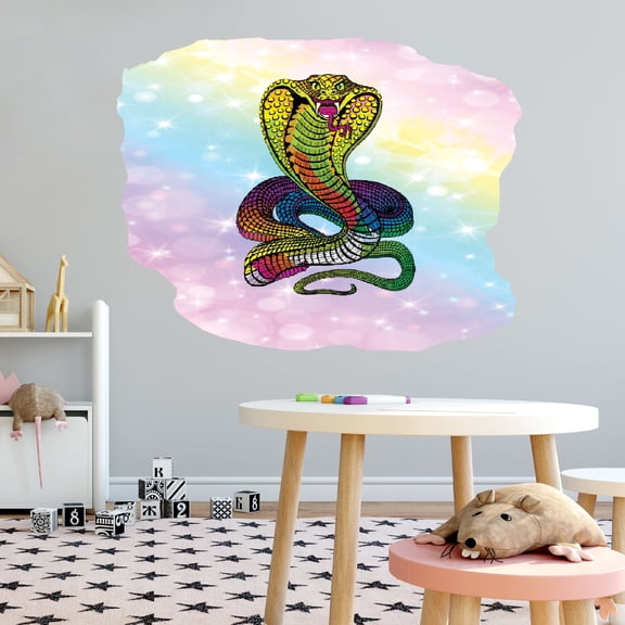 Animal Watercolor Wall Decals for Kids Room - Multicolor Art Cobra Snake Animal Design Reptile Animal DIY & Creativity Boy Girl Bedroom Wall Water Color Sticker - Size: 10 In x 10 In