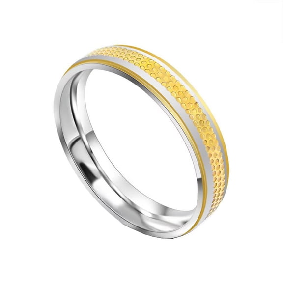 PAMTIER Unisex Stainless Steel Simple Dainty 3.9MM Speckles Honeycomb Pattern Couple Ring Matching Set Wedding Band Gold Size 7