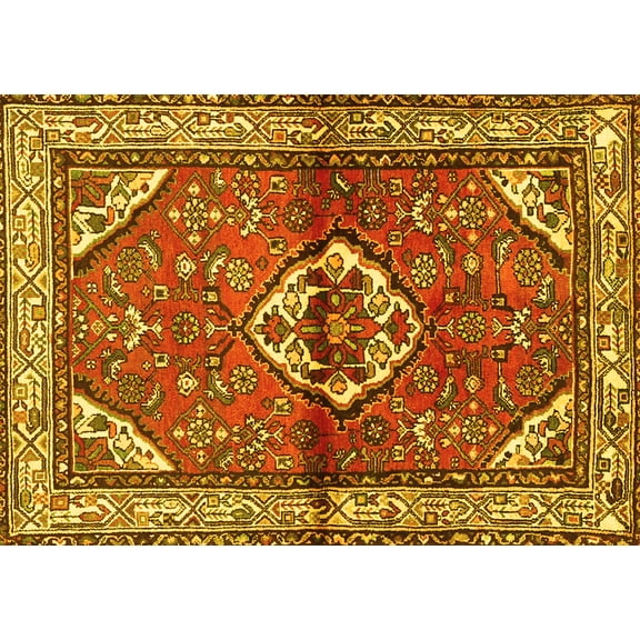 Ahgly Company Machine Washable Indoor Rectangle Persian Yellow Traditional Area Rugs, 5' x 7'