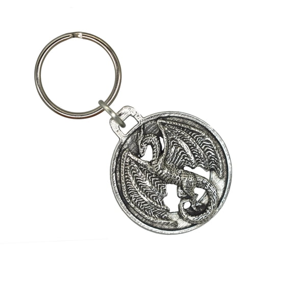 Dragon Flying Keychain, G009AKC, 1 1/2 inch, Viking, Norse, Pewter, Key Fob, Key Ring, Keys, Zipper Pull, Luggage Tag, Backpack, Over 300 Keychain Designs, Handmade in the USA, 100% American Made