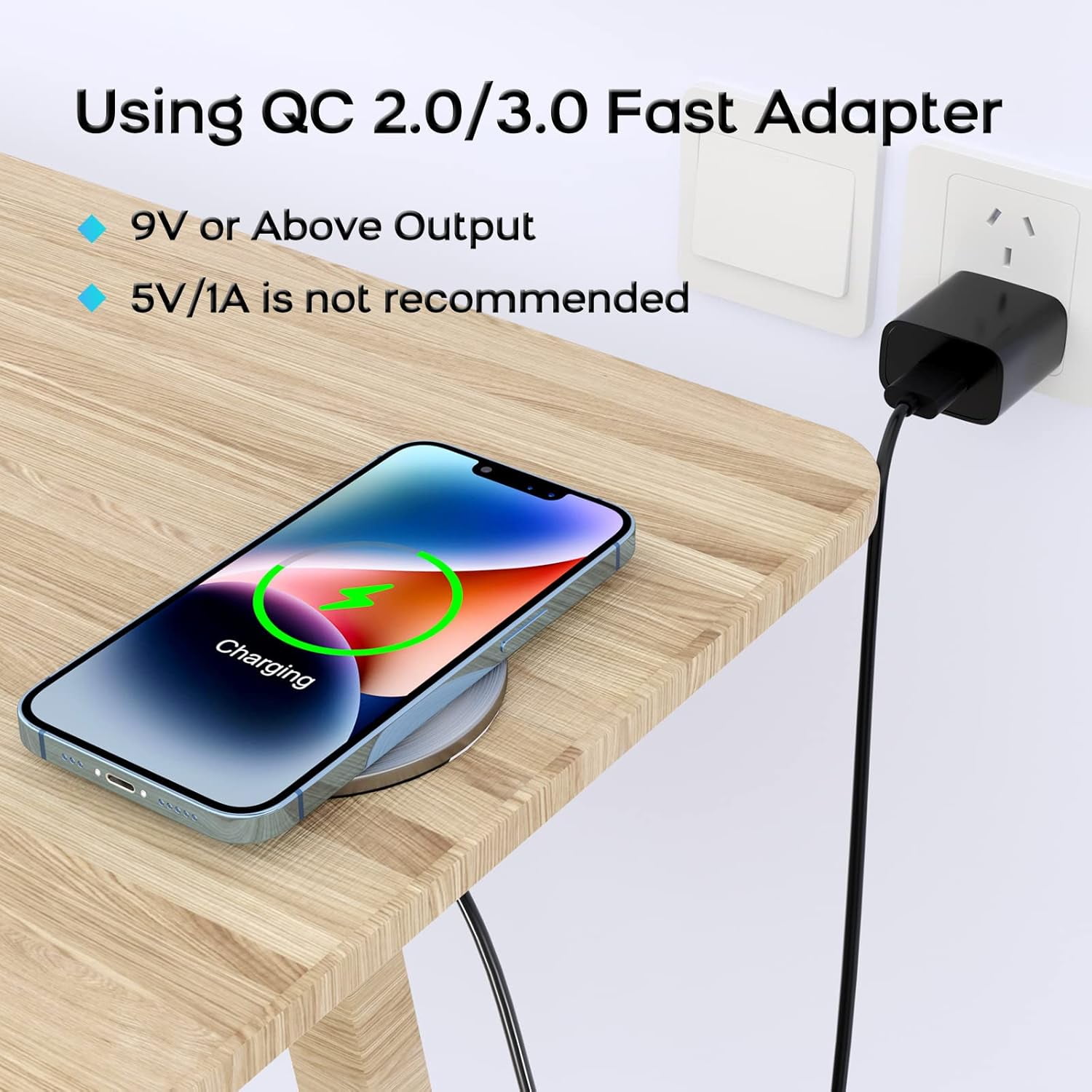 Flush Mount Wireless Charging Pad, 15W Fast Qi Charger for Desk Hole Installation – Built-in Wireless Charger Station for Office Desk, Nightstand, Workbench – Compatible with iPhone, Samsung (Black)