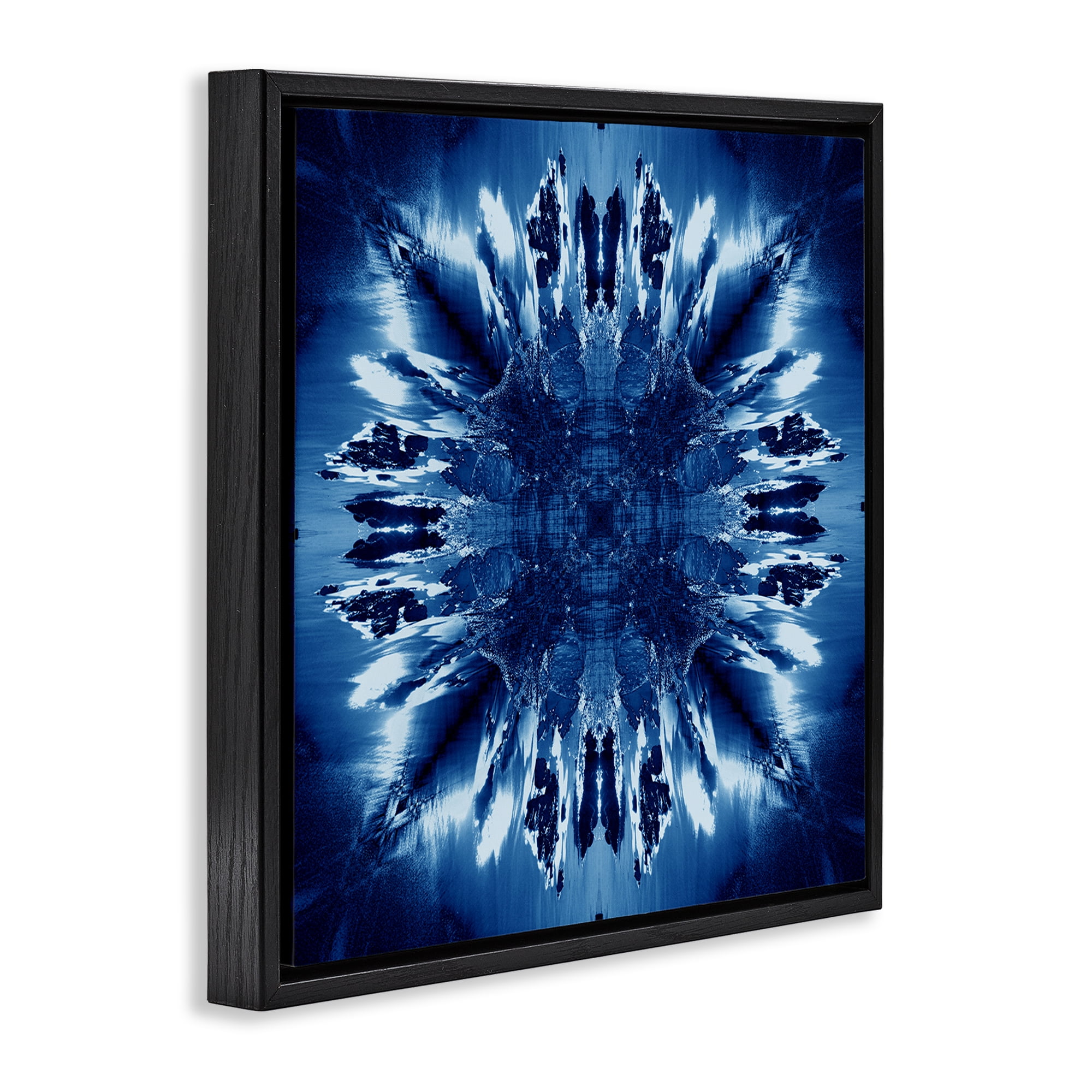 Stupell Industries Tie Dye Mirrored Shapes Abstract Painting Black Floater Framed Canvas Art Print Wall Art, 25 x 25