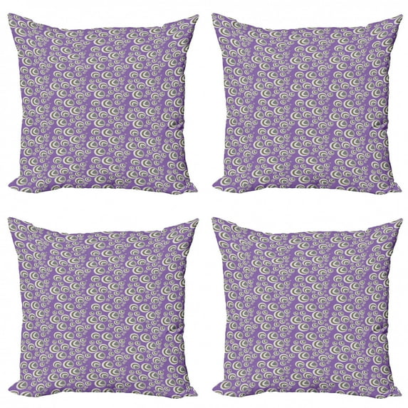 Abstract Throw Pillow Cushion Case Pack of 4, Eighties Style Pattern with Geometrical Circles Retro Graphic Pattern, Modern Accent Double-Sided Print, 4 Sizes, Violet Taupe and Grey, by Ambesonne